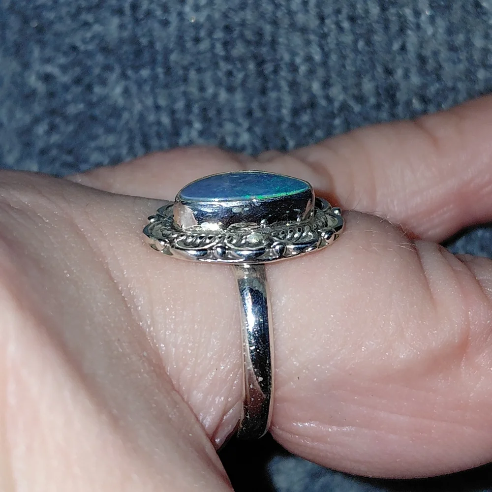 Dainty Australian Opal Sterling Silver Ring Size 6.25